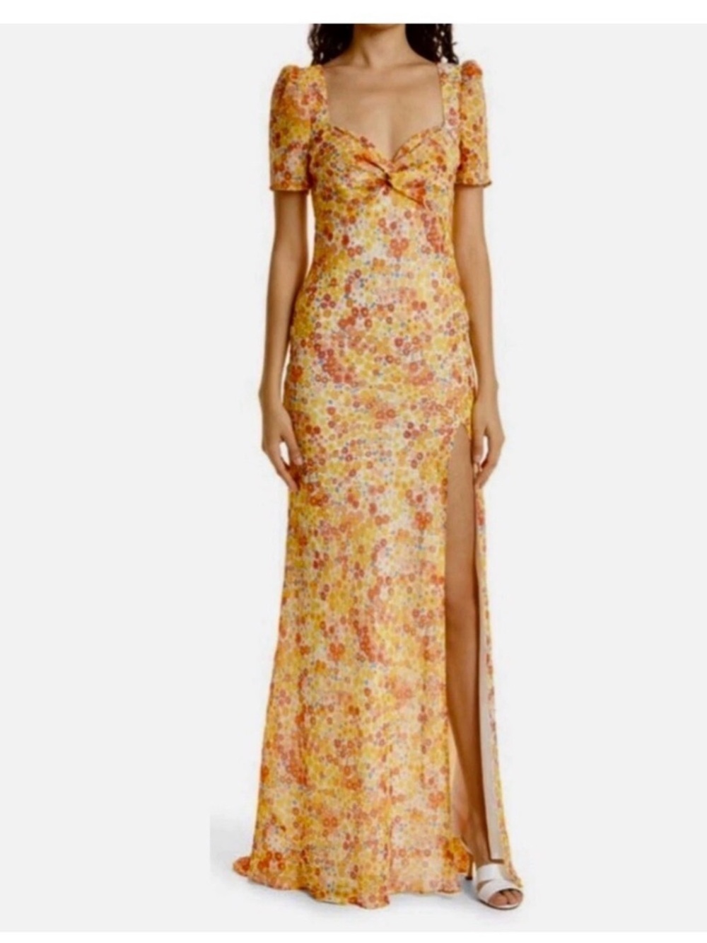 STAUD Yellow Floral Maxi Dress with High Side Slit - Picture 3 of 8